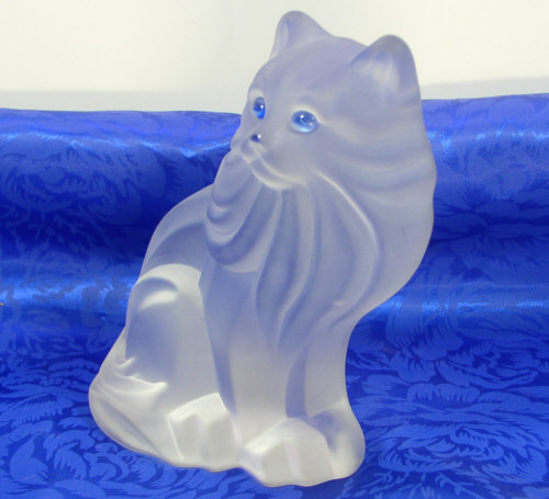 Satin Crystal/Frosted Glass Blue Eyed Kitty Cat/Kitten Figurine/Book 