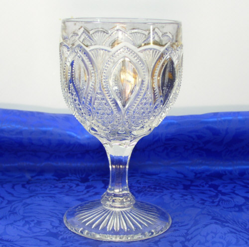 US Glass New Jersey Pattern Goblet Pedestal Wine w/Gold EAPG Early 