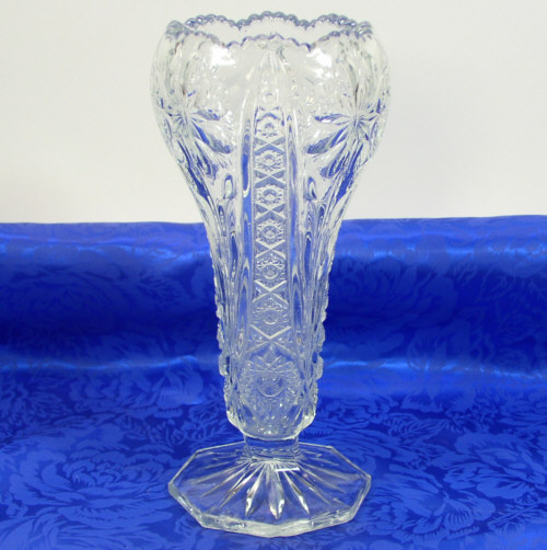 Imperial Glass Cosmos #474 Floral Pattern Crystal Clear Vase 8 Tall 