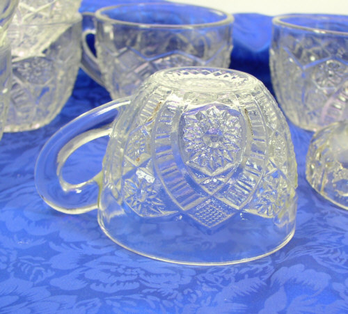 EAPG Indiana Glass Panelled Daisy Finecut Pattern Punch Bowl Set Cups 