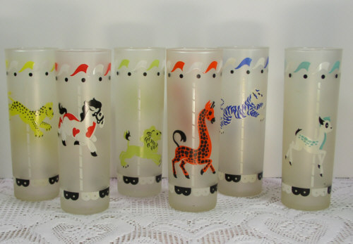 Set/6 Libbey Glass Circus Tumblers/High Balls/Ice Tea Glasses Vintage 