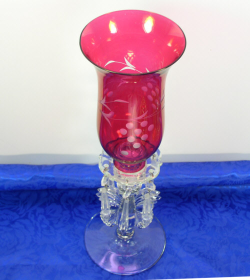   Glass Maya Candlestick Bobeche Prisms Lustre Hurricane Candle Holder