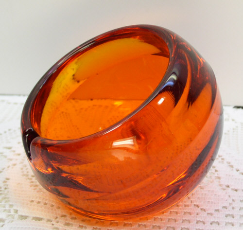 Viking Art Glass Orange/Persimmon Round Tilted Ball/Orb Ashtray  