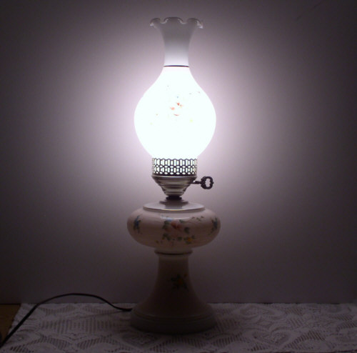 Vintage Pink White/Milk Glass Electric Hurricane Lamp Chimney Shade 