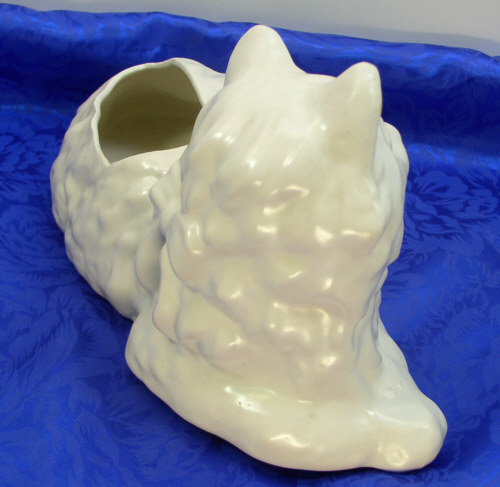 McCoy Art Pottery White Long Haired Kitty Cat Kitten Planter Flower