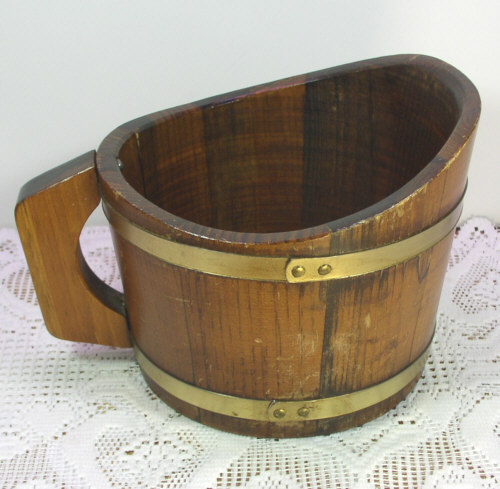 Brass Banded Wood/Wooden Slat Bucket Planter/Flower Pot  